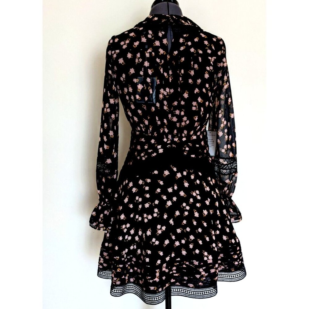 Self Portrait Twist Front Ditsy Mini Dress Floral Black Long Sleeve Size 8 BNWT - Picture 5 of 10